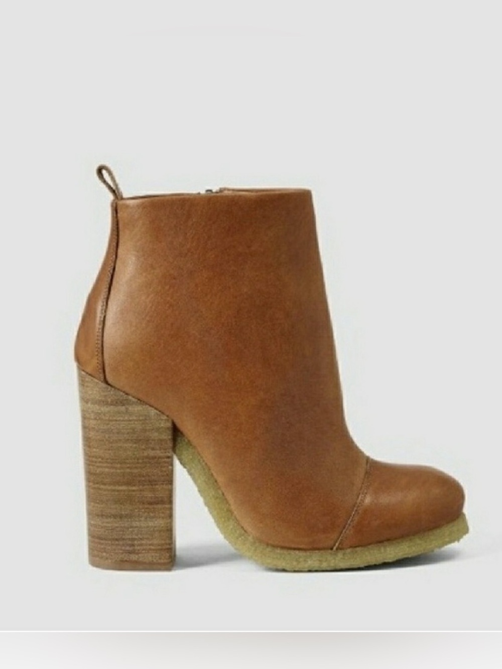 AllSaints Lakote cognac tan Leather chunky crepe gum sole booties